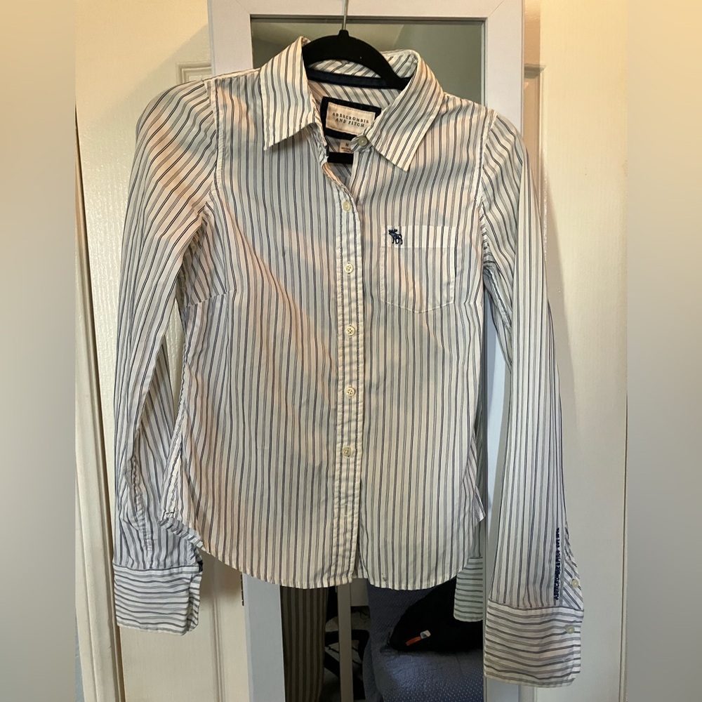 Abercrombie & Fitch Navy and White Striped Shirt